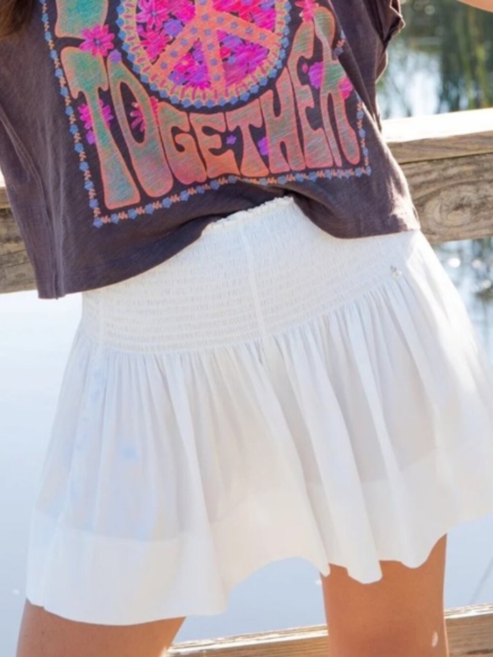 NWT NATURAL LIFE White Satin Mini Skort with Smocked Waist Small - Picture 8 of 8